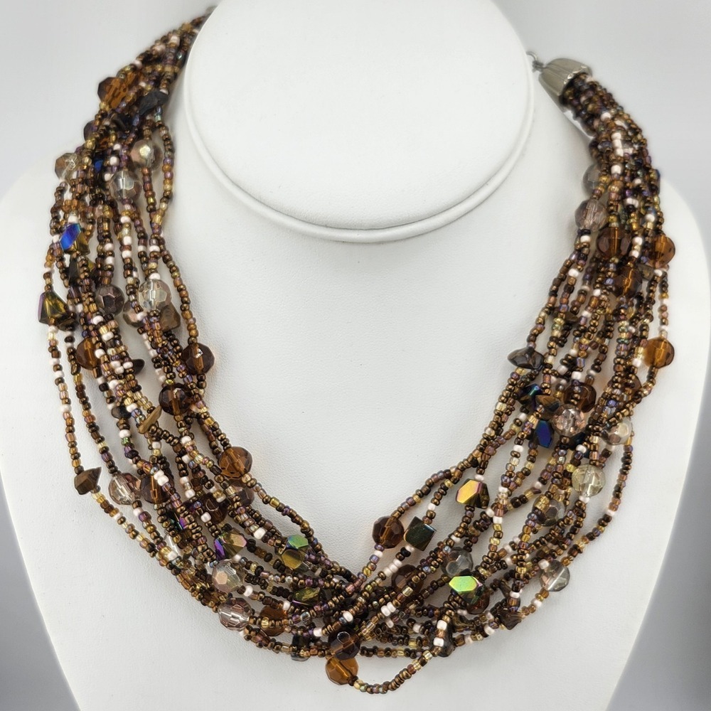 Brown Glass Multistrand Bead Necklace‎